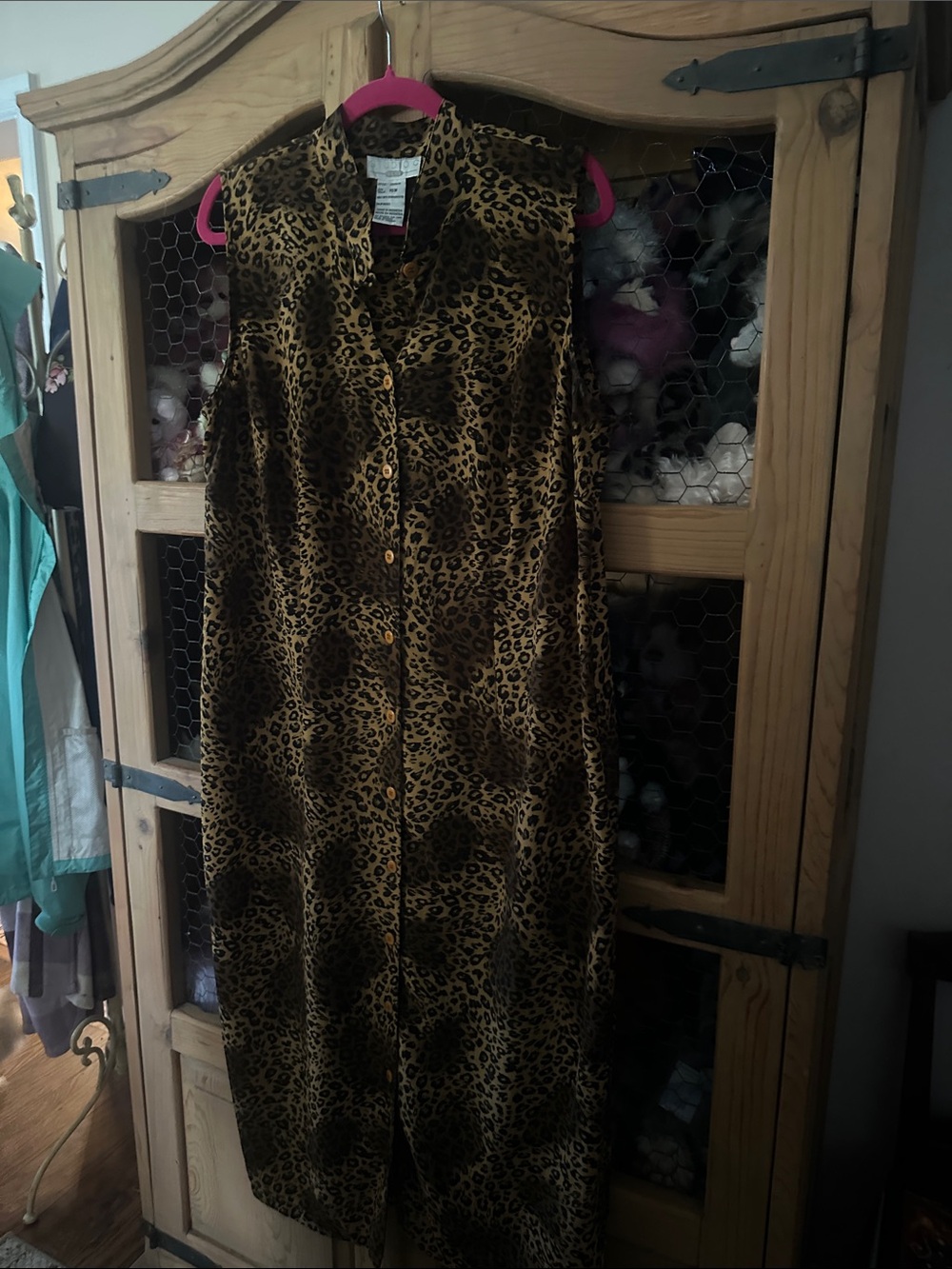 Studio C Plus Sleeveless Leopard Print Shirt Dress in Brown